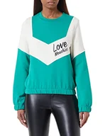 Bluzy damskie - Love Moschino Damska bluza z długim rękawem, okrągły dekolt, z wstawkami w kontrastowych kolorach i włoskim logo, 40, Zielony wodny, 40 - miniaturka - grafika 1