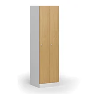 Szafki biurowe - Szafka ubraniowa metalowa, 2 szafki, 1850 x 500 x 500 mm, zamek cylindryczny, drzwi laminowane, buk - miniaturka - grafika 1