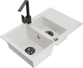 Zlewozmywaki z baterią - Mexen Gaspar zlewozmywak granitowy 1,5-komorowy z ociekaczem i baterią kuchenną Rita, biały - 6507-20-670300-70 - miniaturka - grafika 1
