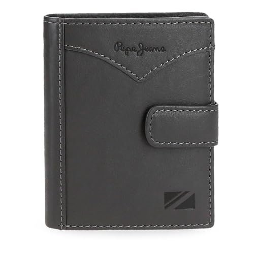 Pepe Jeans Pionowy portfel z zapięciem na kliknięcie szary 8,5x10,5x1 cm Skóra by Joumma Bags, Szary, Talla única, Pionowy portfel na zatrzask