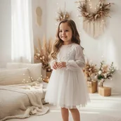 Sukienki i spódniczki dla dziewczynek - Sukienka Mirella beż i ecru z koronką - miniaturka - grafika 1