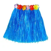 Stroje karnawałowe - SPÓDNICA HAWAJSKA NIEBIESKA Z KWIATKAMI 45 cm - miniaturka - grafika 1