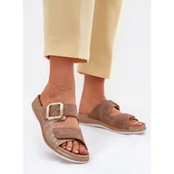 Klapki i japonki damskie - Klapki Damskie Z Klamrą I Rzepem INBLU MK000013 Brązowe - Inblu - miniaturka - grafika 1