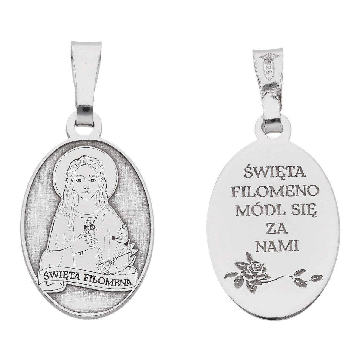 Medalik srebrny Ag 925 rodowany Św. Filomena MDC039R