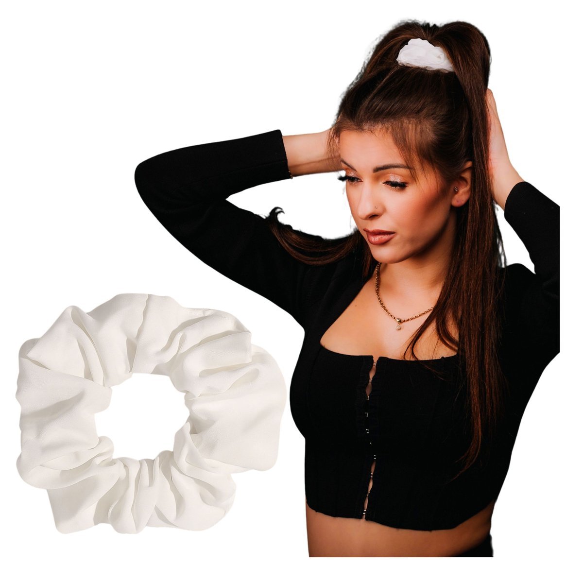 Gumka do Włosów Biała Duża Frotka Scrunchie Jedwab Bezpieczna i Wygodna