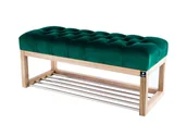 Ławki do przedpokoju - Ławka na buty 55cm EMRAWOOD drewno lite kolor naturalny siedzisko pikowane kolor butelkowa zieleń - miniaturka - grafika 1
