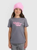 Koszulki dla dziewczynek - 4F T-shirt regular z nadrukiem dziewczęcy - szary 164 (13-14 lat) - miniaturka - grafika 1
