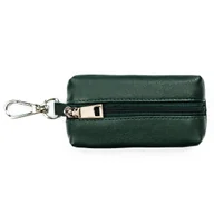 Etui na klucze - Etui na klucze ciemnozielone skórzane małe na suwak portfelik karabińczyk kółeczko na łańcuszku - miniaturka - grafika 1