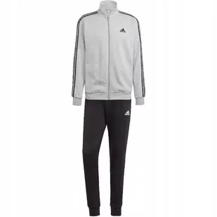 Dres męski adidas Basic 3-Stripes Fleece szaro-czarny IA3073 M - Dresy męskie - miniaturka - grafika 1