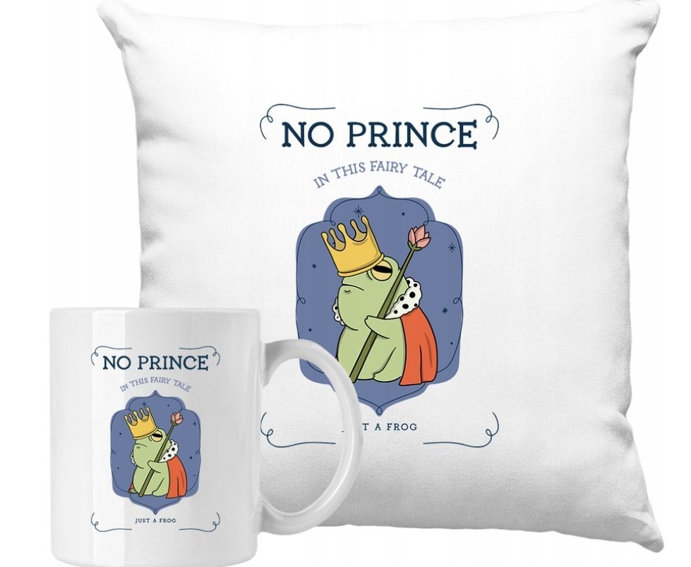 ZESTAW PODUSZKA + KUBEK Żaba Król Prince Pomysł Na Prezent +IMIĘ