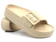 Klapki i japonki damskie - Piankowe klapki damskie z klamrą - Big Star NN274A666, beżowe - miniaturka - grafika 1