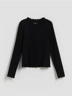 Bluzki dla dziewczynek - Reserved - Bawełniana koszulka w prążki - czarny - miniaturka - grafika 1