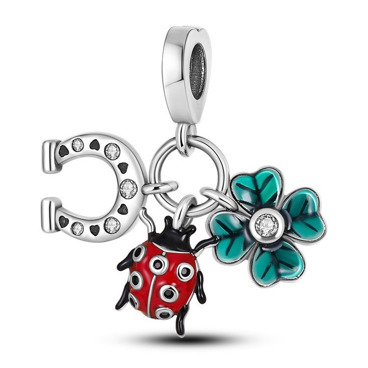 Zawieszka SREBRO 925 Charms koralik Symbole Szczęścia Podkowa Biedronka Koniczynka