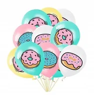 Balony i akcesoria - Zestaw Klasycznych Balonów Z Nadrukiem Pączków – 12 Sztuk Cukierkowe Party - miniaturka - grafika 1