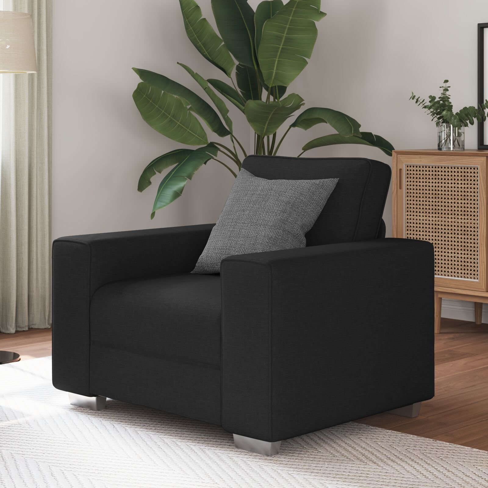 vidaXL Fotel Czarny Tkanina Średni Ergonomiczny Fotel Prostokątny