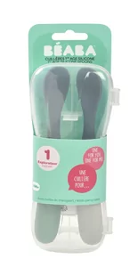 Beaba Zestaw 2 łyżeczek silikonowych w podróżnym etui 4 m+ mineral grey/sage green - Sztućce dla dzieci - miniaturka - grafika 1
