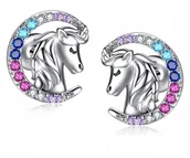 Biżuteria dla dzieci - SREBRNE KOLCZYKI DLA DZIEWCZYNKI JEDNOROŻCE SERCA SREBRO PRÓBA 925 - miniaturka - grafika 1