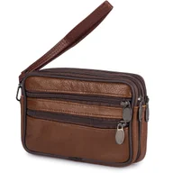 Nerki - Saszetka Męska Do Paska Na Telefon Portfel Skórzana Pojemna Jasny Brąz - miniaturka - grafika 1