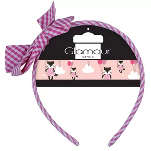 Glamour, Kids Opaska Z Kokardą Różowa Kratka - Ozdoby do włosów - miniaturka - grafika 1