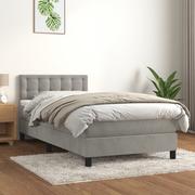 Łóżka - Łóżko kontynentalne z materacem, jasnoszare, aksamit, 80x200 cm Lumarko - miniaturka - grafika 1