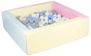 Kwadratowy suchy basen z ekoskóry z 300 piłeczkami (różowy, niebieski, żółty (pastel)/biały, jasnoniebieski, szary) - Suche baseny - miniaturka - grafika 1