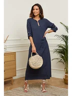 Sukienki - Le Monde du Lin Lniana sukienka w kolorze granatowym - miniaturka - grafika 1