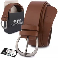 Paski - Skórzany pasek damski do spodni sukienki brązowy skóra nat 4 cm Beltimore D87 brązowy, beżowy r.110-125 cm - miniaturka - grafika 1