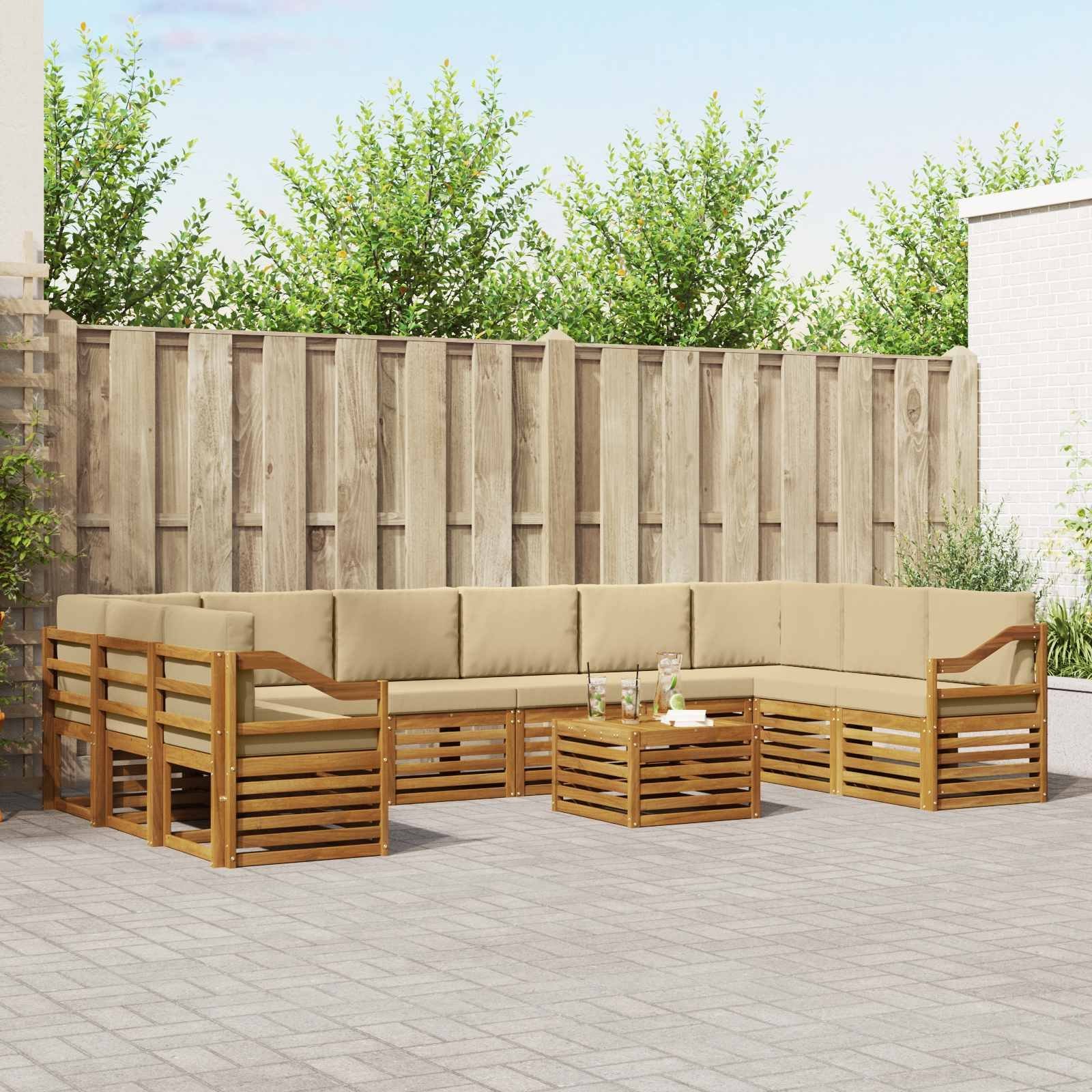 vidaXL Zestawy sof 11 pcs i Beżowy Lite Drewno Akacji