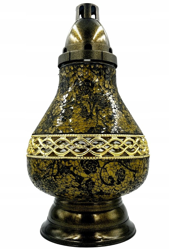 ZNICZ KARAFKA LAMPION WITRAŻ ZŁOTO CZARNY SZKLANY PIĘKNIE ZDOBIONY 36CM