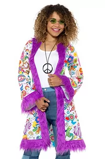 Płaszcze damskie - Smiffys Smiffys 47338SM 60s Coat lata 60. Groovy hippie płaszcz, wielokolorowy, S do M - UK Size 08-14 47338SM - grafika 1