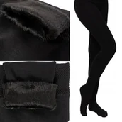 Legginsy - OCIEPLANE Rajstopy TERMICZNE GRUBE futro CZARNE gładkie MEGA CIEPŁE na zimę - miniaturka - grafika 1