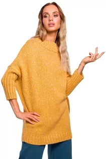 Swetry damskie - Miodowy Melanżowy Oversizowy Sweter z Półgolfem - grafika 1