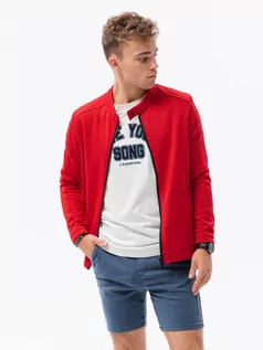 Bluzy męskie - Bluza męska rozpinana bez kaptura - czerwona V3 B1071 - grafika 1