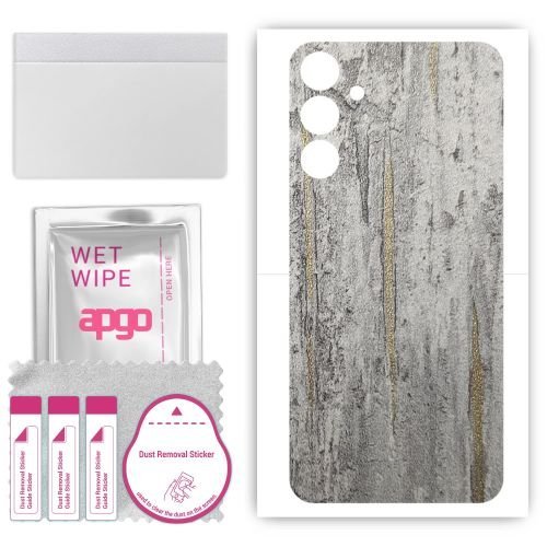 folia naklejka skórka strukturalna na TYŁ do Samsung Galaxy M55 5G - Beton Złote Paski - apgo SKINS