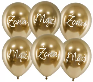 Balony chrom, złote, Mąż, Żona 6 szt. Ślub - Wesele i ślub - miniaturka - grafika 1