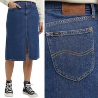 Spódnice - Lee MIDI SKIRT Mid Cascade DŁUGA JEANSOWA SPÓDNICA ROZCIĘCIE Z PRZODU W26 - miniaturka - grafika 1