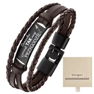 Bransolety męskie - Bransoletka męska z GRAWEREM skórzana brązowa - miniaturka - grafika 1
