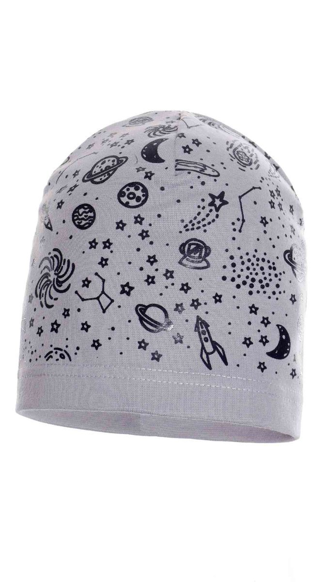 Chłopięca czapka z kosmicznym nadrukiem jasnoszara Ambra r.48/50