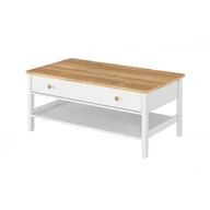Ławy i stoliki kawowe - Ława Kawowa Biały Z Szufladą I Półką + Dąb Nash A5-K04 - miniaturka - grafika 1