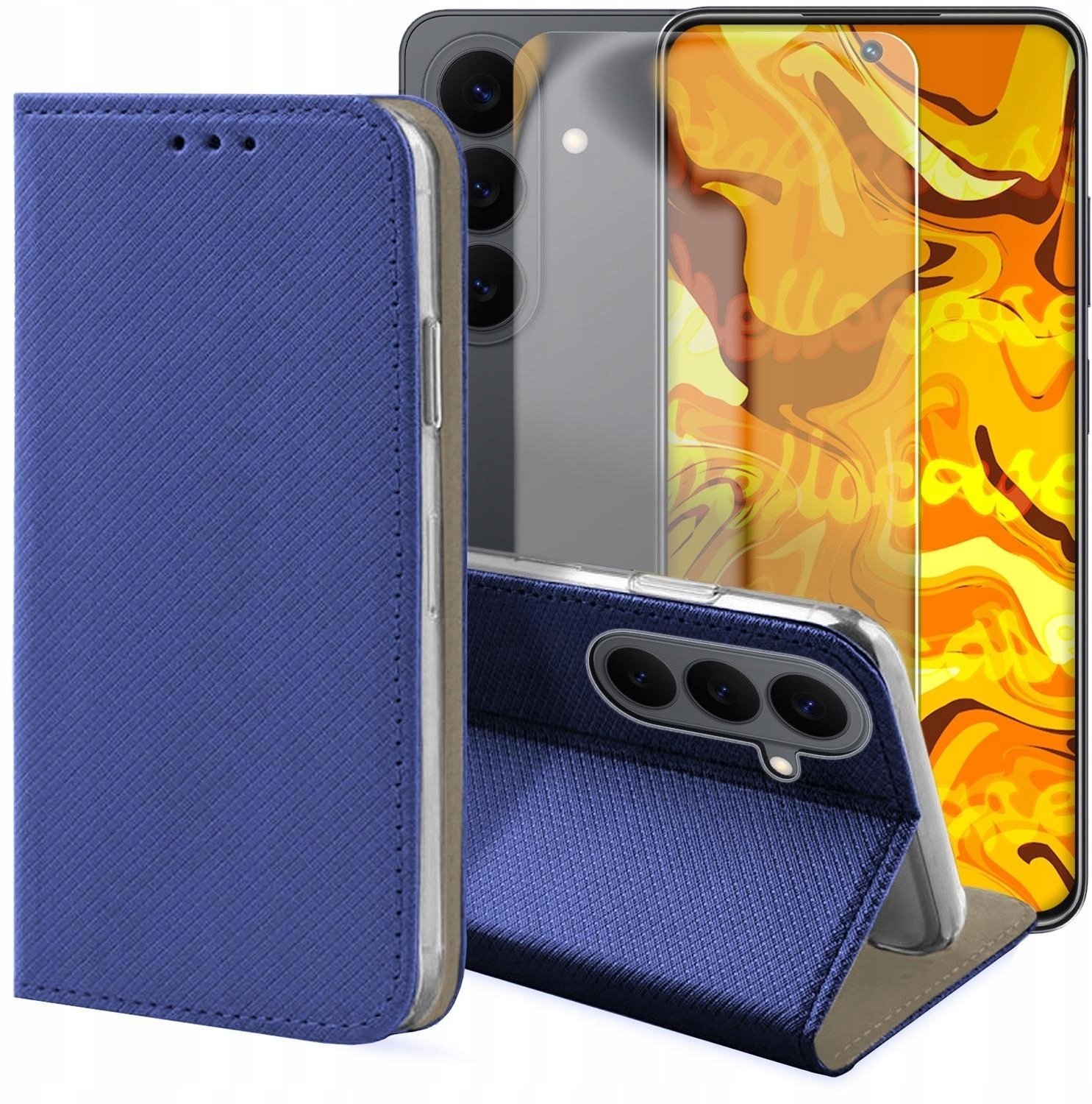 Hello Case Etui z Klapką Do Samsung Galaxy S26 Granatowe, Magnetyczne, Case Szkło