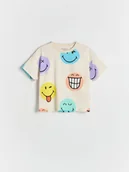Bluzki dla niemowląt - Reserved - Bawełniany t-shirt Smiley - złamana biel - miniaturka - grafika 1