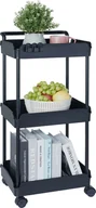 Wózki kuchenne - Wózek VEVOR, wózek kuchenny z 3 poziomami, półka kuchenna, półka wnękowa na kółkach, półka łazienkowa 370x355x761mm wózek magazynowy udźwig 45kg wózek wielofunkcyjny czarny wózek do sprzątania wózek do serwowania - miniaturka - grafika 1