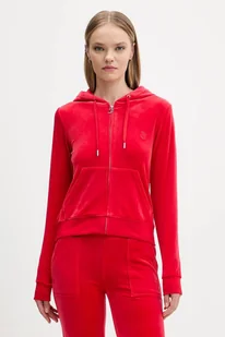 Juicy Couture bluza damska kolor czerwony z kapturem gładka JCAP176 - Bluzy damskie - miniaturka - grafika 1