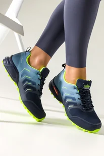 Granatowe buty trekkingowe damskie buty sportowe softshell na bieżnikowanej podeszwie seledynowe i niebieskie wstawki sznurowane Carla EY82976-89 - Buty trekkingowe damskie - miniaturka - grafika 1