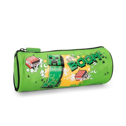 MINECRAFT oficjalny piórnik szkolny Minecraft, lekki i kompaktowy, łatwy do przenoszenia i przechowywania w plecaku, z praktycznym zamkiem błyskawicznym, 22 x 8 cm, zielony i czarny, Wielobarwny,