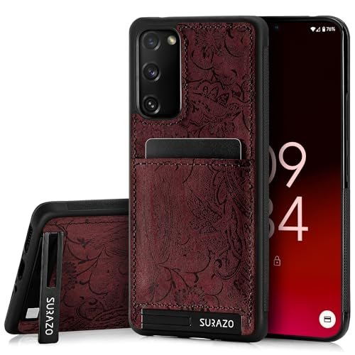 SURAZO Etui ochronne z prawdziwej skóry premium do Samsung Galaxy S20 FE 5G – odporne na uderzenia skórzane etui na telefon komórkowy [przegródka na karty, funkcja stojaka, kółko na klucze] etui typu