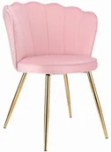 Krzesła - Różowe tapicerowane krzesło na złotych nogach - Ria - miniaturka - grafika 1