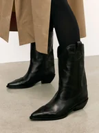 Kozaki damskie - Czarne kowbojki na niskim obcasie - miniaturka - grafika 1