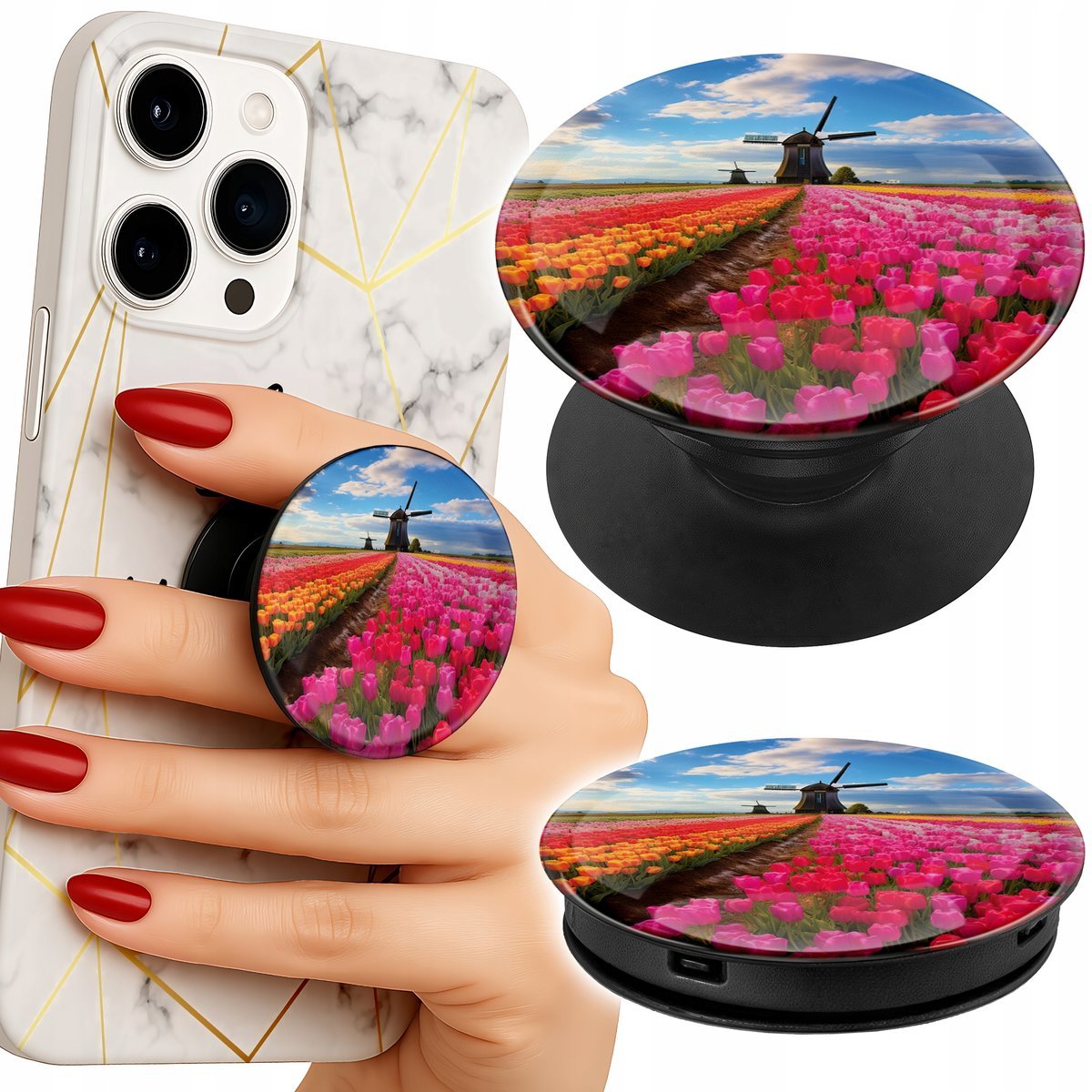 Uchwyt do telefonu Popsocket na palce/stojak POLE KOLOROWYCH TULIPANÓW