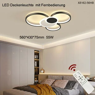 Eurotondisplay LED lampa sufitowa X8162-56cm 55W z pilotem Regulacja barwy/jasności światła Ściemnialna lampa sufitowa z metalową ramą lakierowaną na czarno - Lampy sufitowe - miniaturka - grafika 1